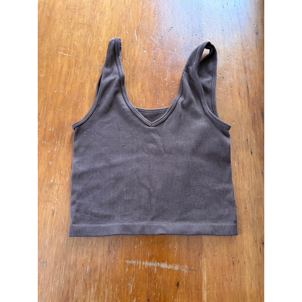 Aeropostale womens Brown Ribbed V-Neck Tank Top S